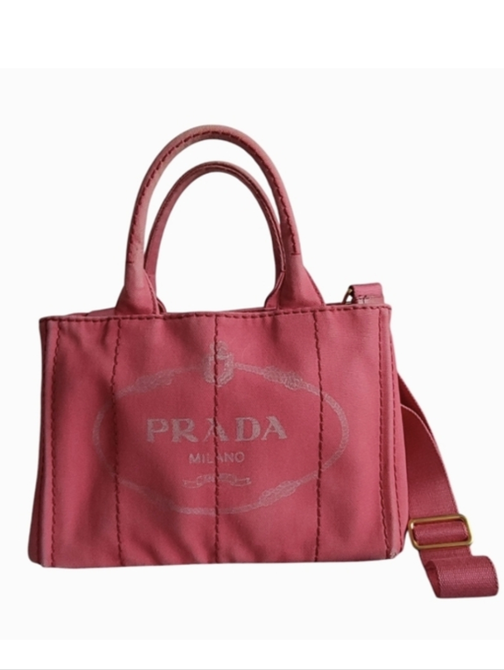 Prada Pink Canapa Small Canvas Tote Crossbody Bag